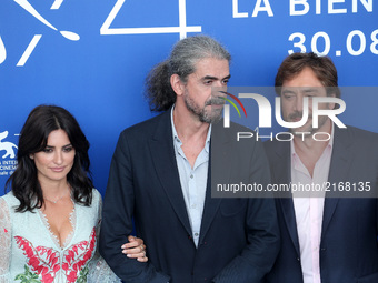 Penelope Cruz, Javier Bardem and Fernando Leon de Aranoa  attend the photo call of the movie 'LOVING PABLO' during 74th Venice International...