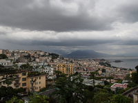 View of Rain and Storm to Naples, Italy on September on 7, 2017. Some storms will produce heavy rain and dangerous lightning.  (