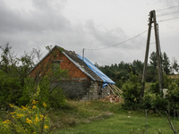 Damaged  during the tragic storm  house is seen in Trzebun, northern Poland on 8 September 2017 . EU Parilament members visited areas affect...