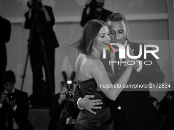 Matthias Schoenaerts and Adle Exarchopoulos  walks the red carpet ahead of the 'Racer And The Jailbird (Le Fidele)' screening during the 74t...