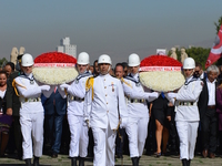 Turkish soldiers carry wreaths during a march marking the 94th anniversary of the main opposition Republican People's Party (CHP) at Anitkab...