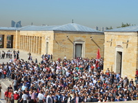Crowd is seen during a march marking the 94th anniversary of the main opposition Republican People's Party (CHP) at Anitkabir, the Mausoleum...