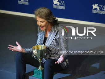 Charlotte Rampling poses with the Coppa Volpi for Best Actress Award for 'Hannah' at the Award Winners photocall during the 74th Venice Film...