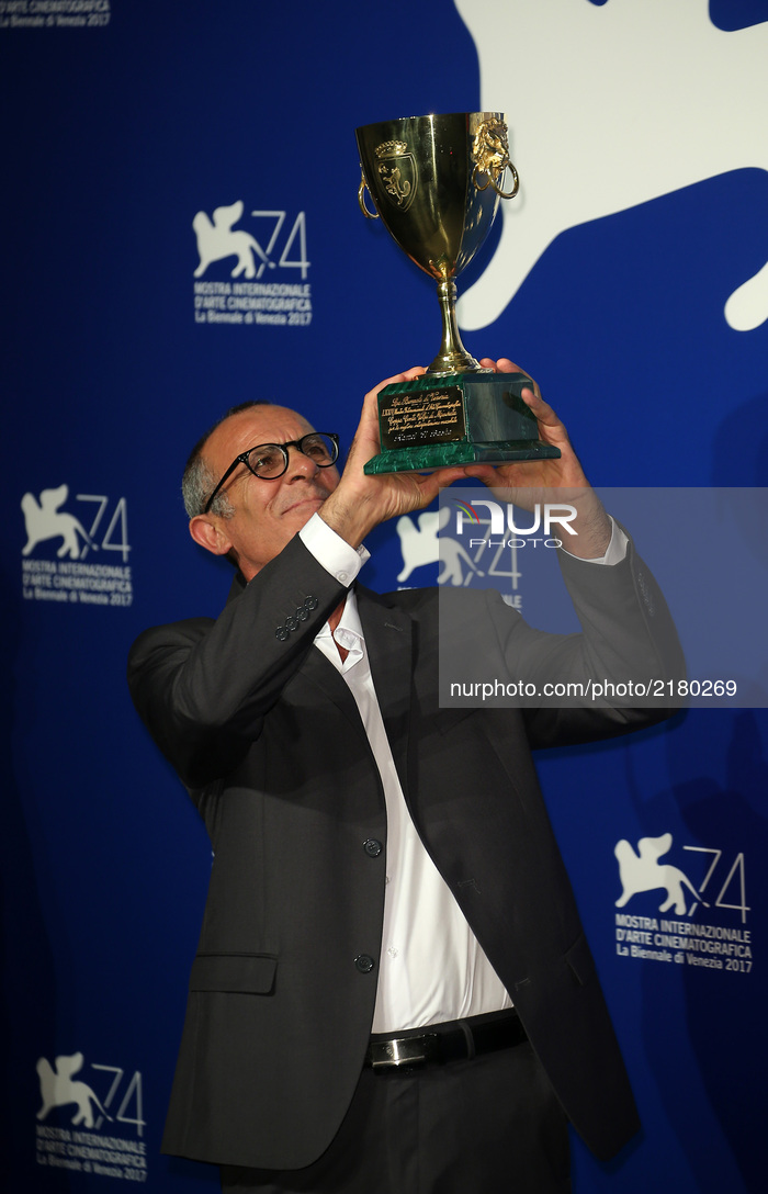 Venice, Italy. 09 September, 2017.    Kamel El Basha poses with the Coppa Volpi for Best Actor Award for The Insult (L'Insulte) at the Award...
