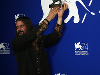 Venice, Italy. 09 September, 2017.  Warwick Thornton poses with the Special Jury Prize Award for 'Sweet Country' at the Award Winners photoc...