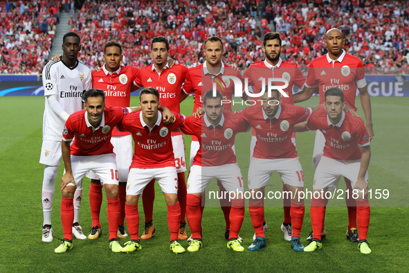 Benficas inicial team during the SL Benfica v CSKA Moskva - UEFA Champions League round one match at Estadio da Luz on September 12, 2017 in...