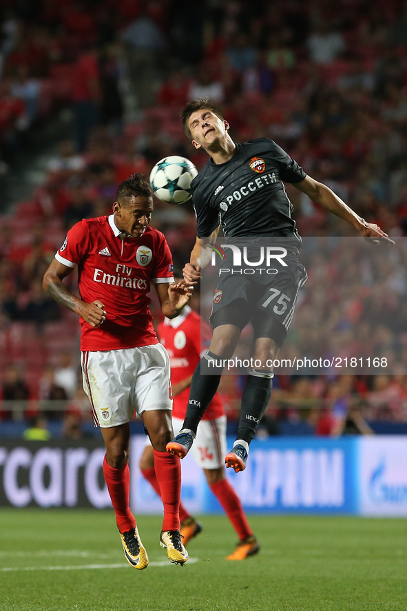 Benficas midfielder Filipe Augusto from Brazil (L) and CSKA Moskvas forward Timur Zhamaletdinov from Russia  (R) during the SL Benfica v CSK...