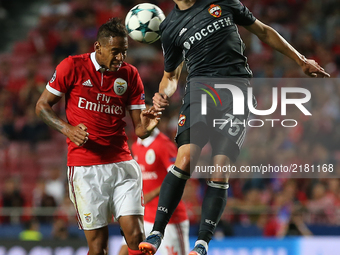 Benficas midfielder Filipe Augusto from Brazil (L) and CSKA Moskvas forward Timur Zhamaletdinov from Russia  (R) during the SL Benfica v CSK...