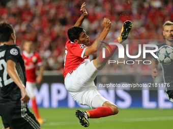 Benficas forward Raul Jimenez from Mexico during the SL Benfica v CSKA Moskva - UEFA Champions League round one match at Estadio da Luz on S...