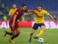 Kevin Strootman of Roma and Filipe Luis of Atletico during the UEFA Champions League Group C football match between AS Roma and Atletico Mad...