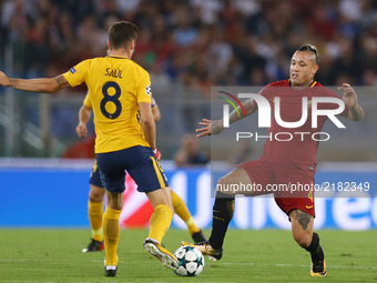 
Radja Nainggolan of Roma tackling on Saul Niguez of Atletico  during the UEFA Champions League Group C football match between AS Roma and A...