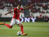 Benfica's defender Andre Almeida shoots the ball during the Champions League  football match between SL Benfica and CSKA Moskva at Luz  Stad...