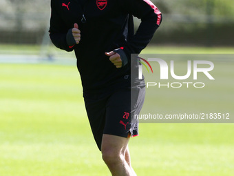 Arsenal's Shkodran Mustafi
during a Arsenal training session ahead of the UEFA Europa League Group H match against 1. FC Kln at Arsenal trai...