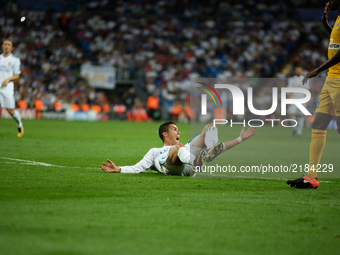Cristiano Ronaldo angry ask referee penalty during the match between Real Madrid and Apoel Nikosia at the Santiago Bernabeu stadium in Madri...
