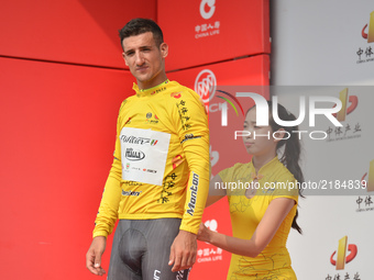 Liam Bertazzo from Willier Triestina team finishes third and keep the Leader Yellow Jersey and the Best Sprinter Blue Jersey, after the thir...