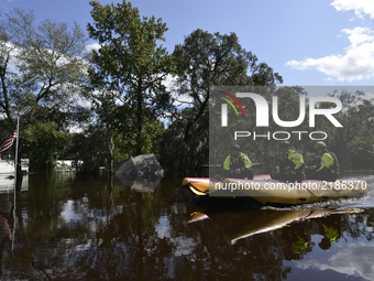 Rescue crews patrol Black Creek in Middleburg, Florida, USA,  on September 12, 2017. Residential structures near Black Creek, Clay County, F...