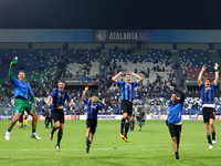 Atalanta players celebrating the victory during the UEFA Europa League group E match between Atalanta and Everton FC at Stadio Citta del Tri...