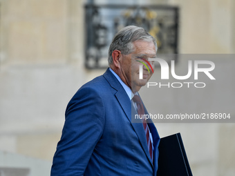 French Minister for the Territorial Cohesion Jacques Mezard leaves the Elysee presidential Palace after a cabinet meeting on September 14, 2...