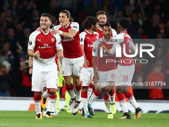 Arsenal's Sead Kolasinac celebrates his goal
during UEFA Europa League Group H match between Arsenal and 1.FC Koln at The Emirates , London...