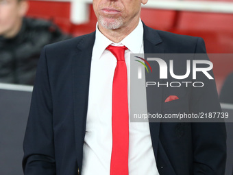 Peter Stoger manager of 1.FC Koln 
during UEFA Europa League Group H match between Arsenal and 1.FC Koln at The Emirates , London 14 Sept 20...