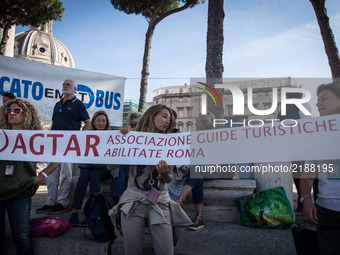 Tour bus drivers protest in Rome against the changes of bus plan in Rome, Italy, on September 15, 2017. (