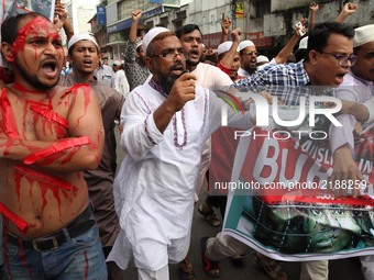 Bangladeshi Muslims protest against Rohgingya Muslims killing in Myanmars Rakhine states in Dhaka, Bangladesh on September 15, 2017. The pro...