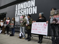 An animalist protest takes place outside the BFC Showspace in Central London, on September 15, 2017. The demonstrators protested against the...
