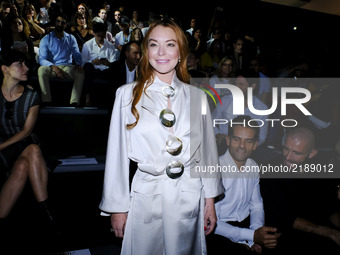 actress Lindsay Lohan  creation for Spring-Autunm 2018 Collection of Devota & Lomba during the first day of the Madrid Fashion Week, in Madr...