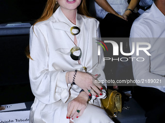 actress Lindsay Lohan  creation for Spring-Autunm 2018 Collection of Devota & Lomba during the first day of the Madrid Fashion Week, in Madr...