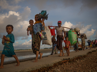 Rohingya refugees are entering Bangladesh. Shahpirer Dip, Teknaf, Bangladesh; September 14, 2017. Bangladesh will use troops to deliver fore...