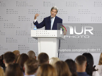 68th United States Secretary of State John Kerry speaks during his a public lecture 