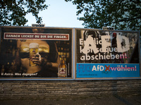 A vandalized election poster of the populist right-wing Alternative fuer Deutschland (Alternative for Germany, AfD) party reading 'vote AfD'...