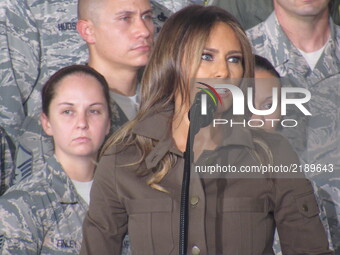 First lady Melania Trump makes remarks introducing United States President Donald J. Trump who will delivers remarks to military personnel a...
