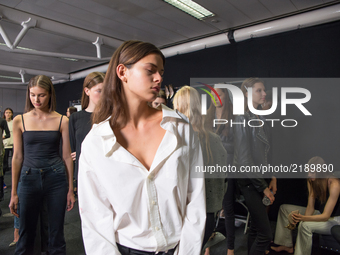 General view of the backstage and reharsal ahead of the Ralph & Russo show during London Fashion Week September 2017, in London on September...