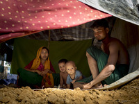 A Rohingya family to their makeshift tent at the kutupalong camp in Ukhiya, Bangladesh 15 September 2017. Many of the Rohingya fleeing the v...