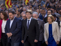 President of Cataonia Carles Puigdemotn (C) during a demonstration on September 16, 2017 in Barcelona, Spain. 712 Catalan mayors who have ba...