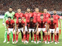 Ahly team before start the CAF Champions League quarterfinal first-leg football match between Egypt's Al-Ahly and Tunisia's Esperance of Tun...