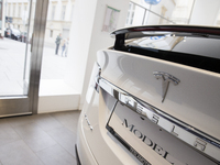 Tesla Model X electric automobile inside a Tesla Inc. store in Vienna, Austria, on September 16, 2017. (