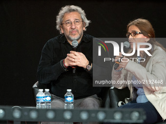 Turkish journalist, columnist and documentarian Can Dündar, takes part in a debate during the Festival of Humanity (Fete de l'Humanite), a p...