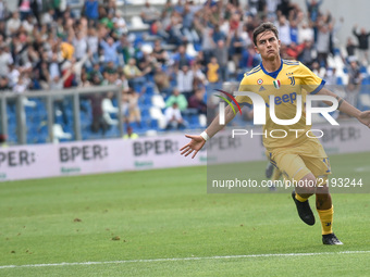 Paulo Dybala of Juventus celebrates scoring first goal during the Serie A match between Sassuolo and Juventus at Mapei Stadium, Reggio Emili...