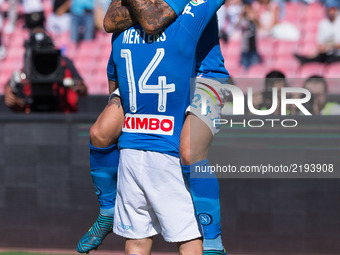 Dries Mertens and  Lorenzo Insigne of SSC Napoli celebrates after scoring during the Italian Serie A match between SSC Napoli and Benevento...