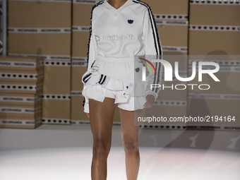 A model walks the runway of Nicopanda show during London Fashion Week September 2017, London on September 16, 2017. (