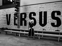 Designer Donatella Versace poses before the VERSUS show during London Fashion Week September 2017 in London on September 17, 2017.  (