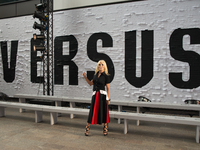Designer Donatella Versace poses before the VERSUS show during London Fashion Week September 2017 in London on September 17, 2017.  (