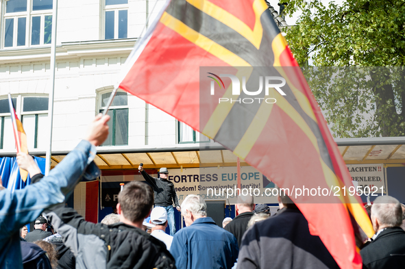 Right wing music band, Kategorie C, takes part at a demonstration starting at the Villa de Bank in Enschede, Netherlands, on 17 September 20...