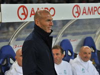 Zinedine Zidane, head coach of Real Madrid,  during the Spanish league football match between Real Sociedad and Real Madrid at the Anoeta St...