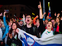 Fans celebrating in Ljubljana, Slovania, on September 17, 2017 after Slovenian basketball team historical win in European Championship in Is...