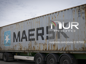 A container with the logo of the worlds largest supply ship operator Maersk is seen on a truck in Bydgoszcz, Poland on 17 September, 2017. (