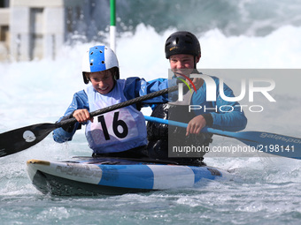 BROWN Cody/KEVANE Luke J14 of Lower Wharfe CC
compete in the Canoe Double (C2) Mixed
during the British Canoeing 2017 British Open Slalom Ch...