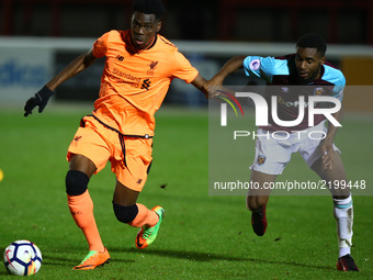 L-R  Ovie Ejaria of Liverpool and  Moses Makasi of West Ham United
during Premier League 2 Division 1 match between West Ham United Under 23...
